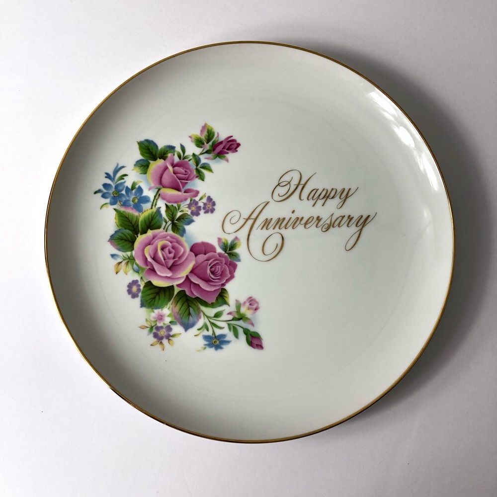 Vintage House of Prill Porcelain Happy Anniversary Decorative Plate Gift Floral